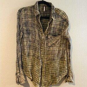 Free People Plaid Button-Up Shirt in Olive and Black